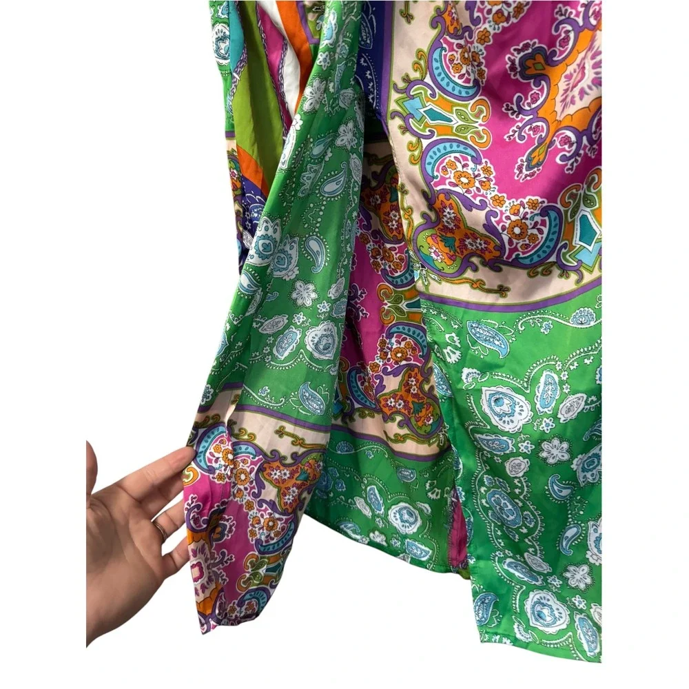 SHEIN VCAY Midi Skirt Women Large Green Multi Paisley Patchwork NWT Draped